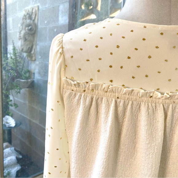 Current Air Bristol Gold Dot Sparkle Tie-Neck Blouse Cream, Anthropologie, Sz M - Picture 8 of 11